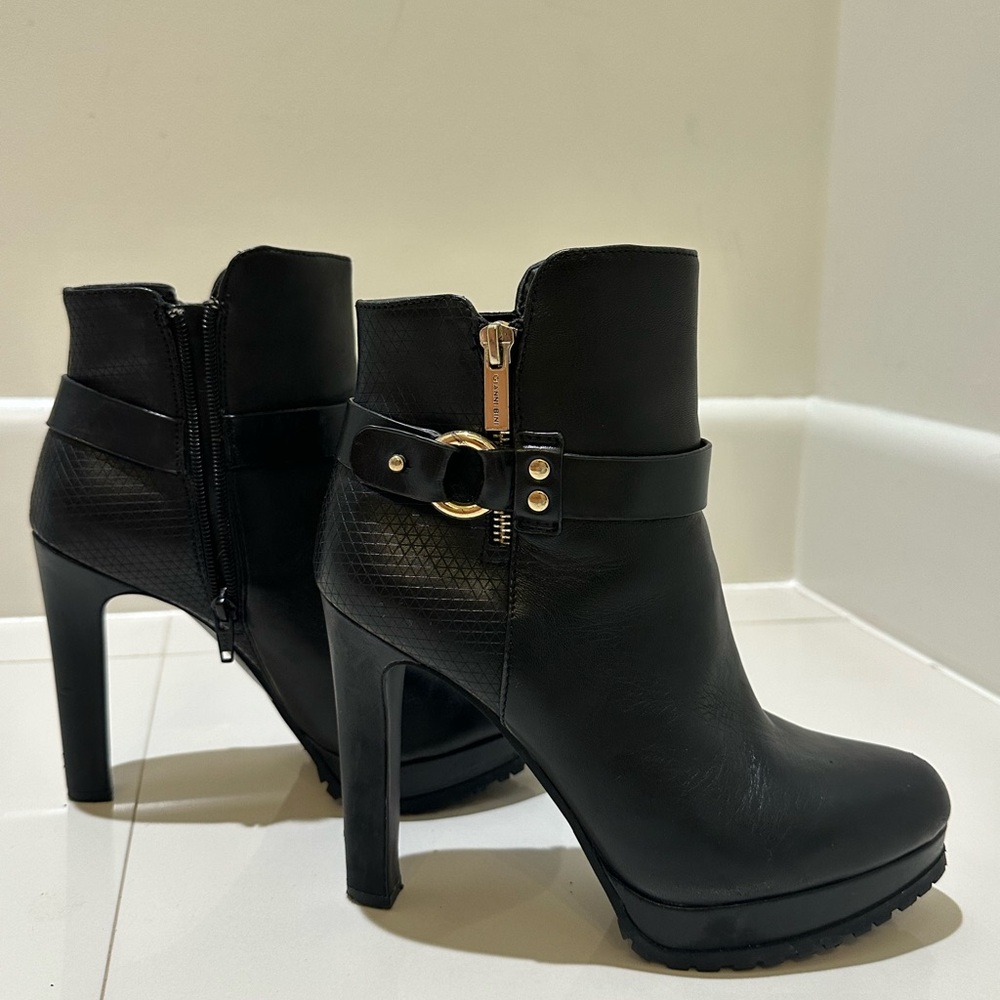Black High Heel Ankle Boots with Buckle